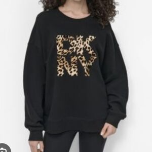 DKNY Black Sweatshirt with Animal Print Logo, Size XS